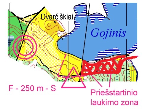 Priešstartinio laukimo zona - užbrūkšniuota